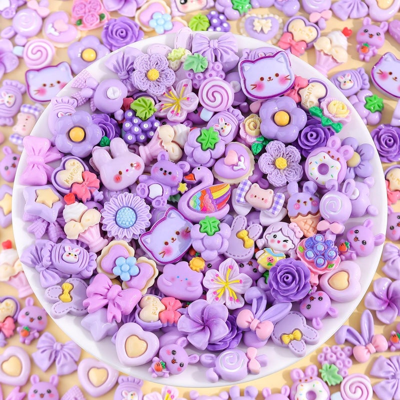 Glitzest 100PCS TINKRSTUFF Purple Slime Charms Cute Flatback Resin Charms for Slime, Random Kawaii Decoden Charm for Embellishments Phone Junk Case Charms Bulk, Hairpins Scrapbooking Crafting & DIY Decoration - Image 4